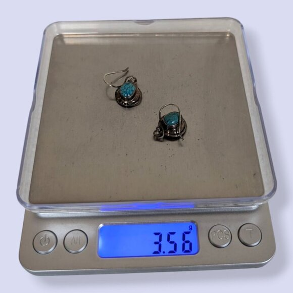 Sterling Turquoise Cabochon Dangling Earrings - Picture 6 of 6